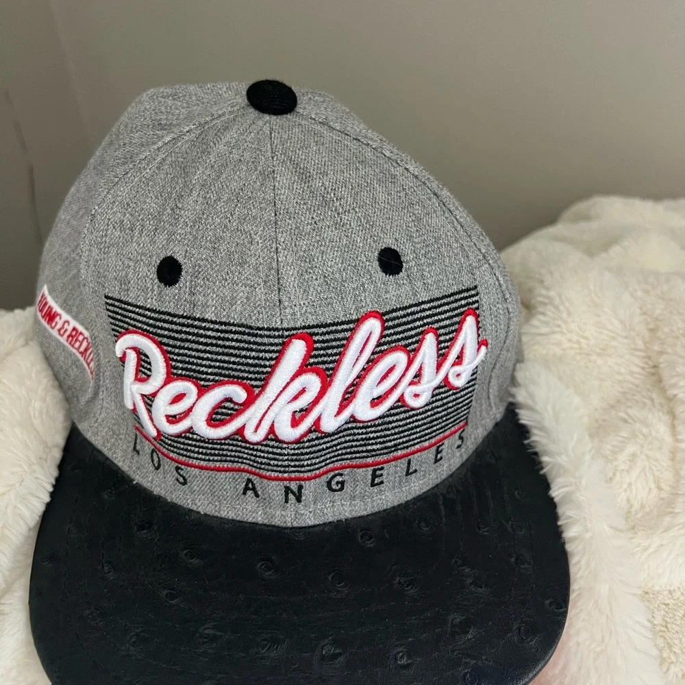 Gray and Black Reckless Snapback Hat